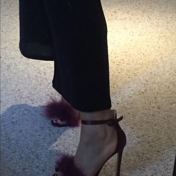 Burgundy High Heels Feather Sandals - Picture 4 of 5